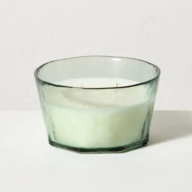 Textured Glass Eucalyptus and Santal Jar Candle 7oz Green - Hearth & Hand™ with Magnolia