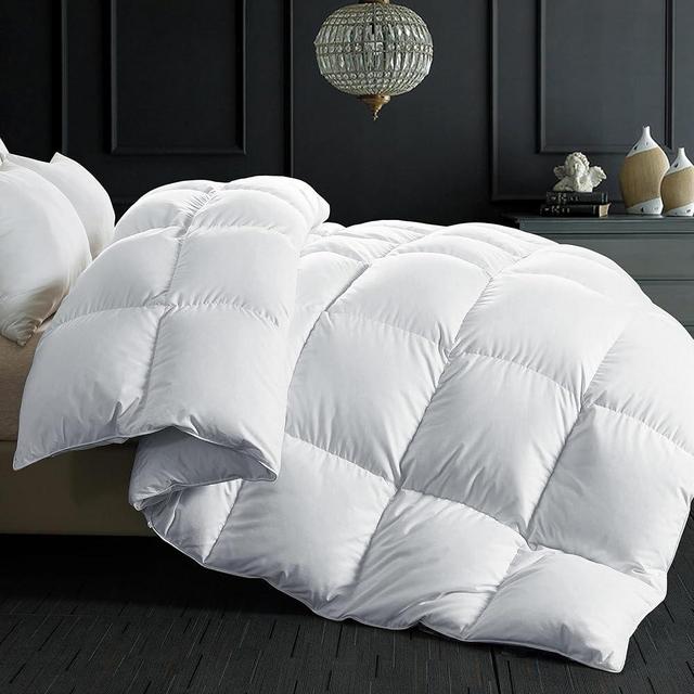 ELNIDO QUEEN® Goose Feather Down Comforter Oversized Queen Size - White Down Duvet Insert - Luxurious Fluffy Hotel Bedding Comforter - 100% Cotton Cover All Season - Oversized Queen (98x98 Inch)