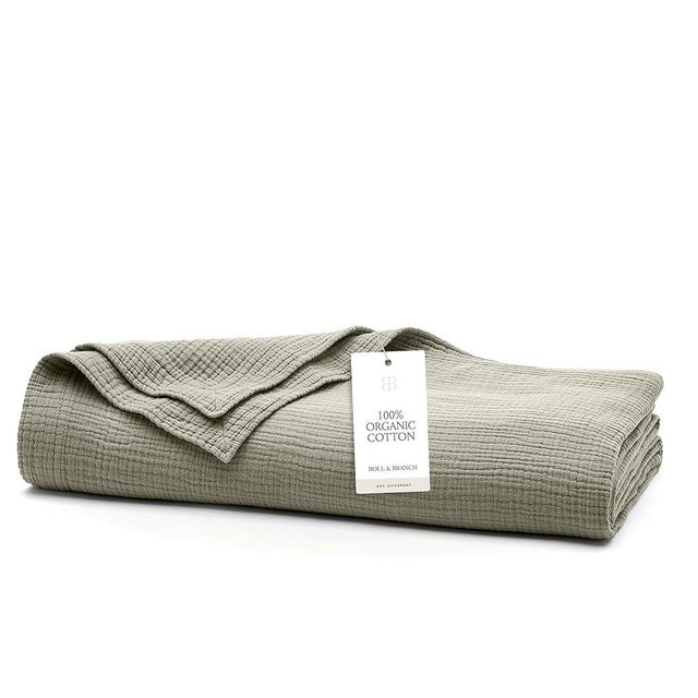 BOLL & BRANCH Dream Bed Blanket - King/Cal King, Sageleaf - Luxury 100% Organic Cotton - Soft, Lightweight and Breathable - Cloud-Like Touch