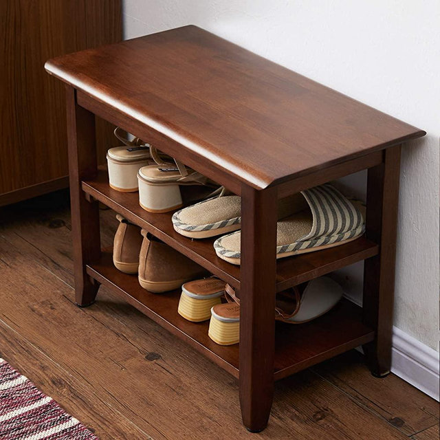 ACRO Storage Bench Wooden Shoe Bench Rustic Solid Wood Entryway Bench (Brown,23.6")