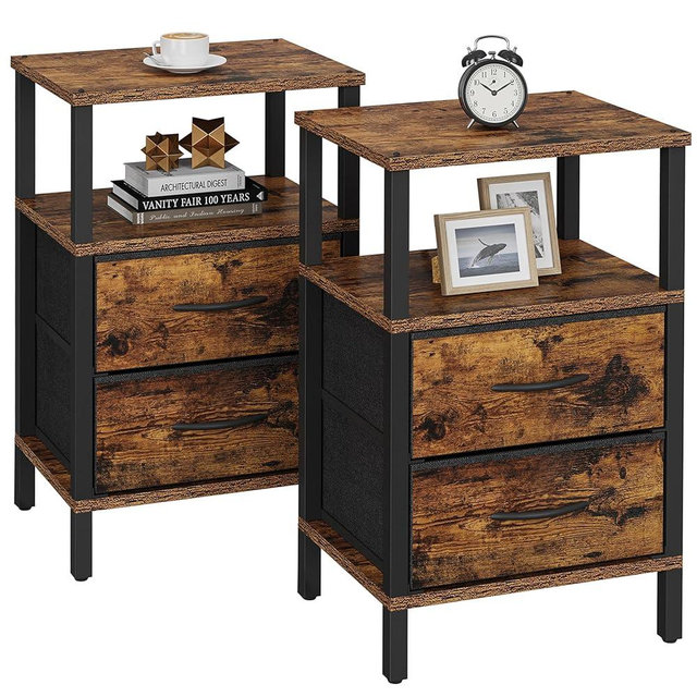 TUTOTAK End Table, Couch Side Table, Nightstand with Cloth Drawer, Set of 2, Bedside Table, Brown TB01BB066