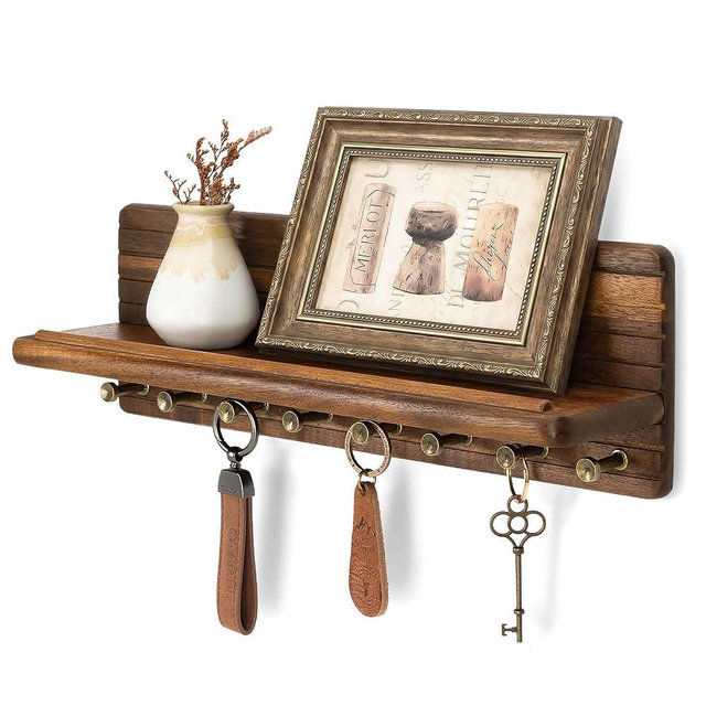 Rebee Vision Acacia Wood Key Holder Wall Mount for Home Decor – Farmhouse Key Holder for Wall with 8 Durable Hooks for Dog Leash – Decorative Mail Organizer for New House Essentials (Acacia Wood)