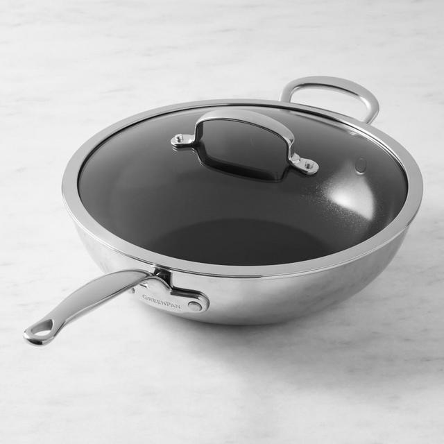 GreenPan Premiere Stainless-Steel Ceramic Nonstick Covered Wok, 12"