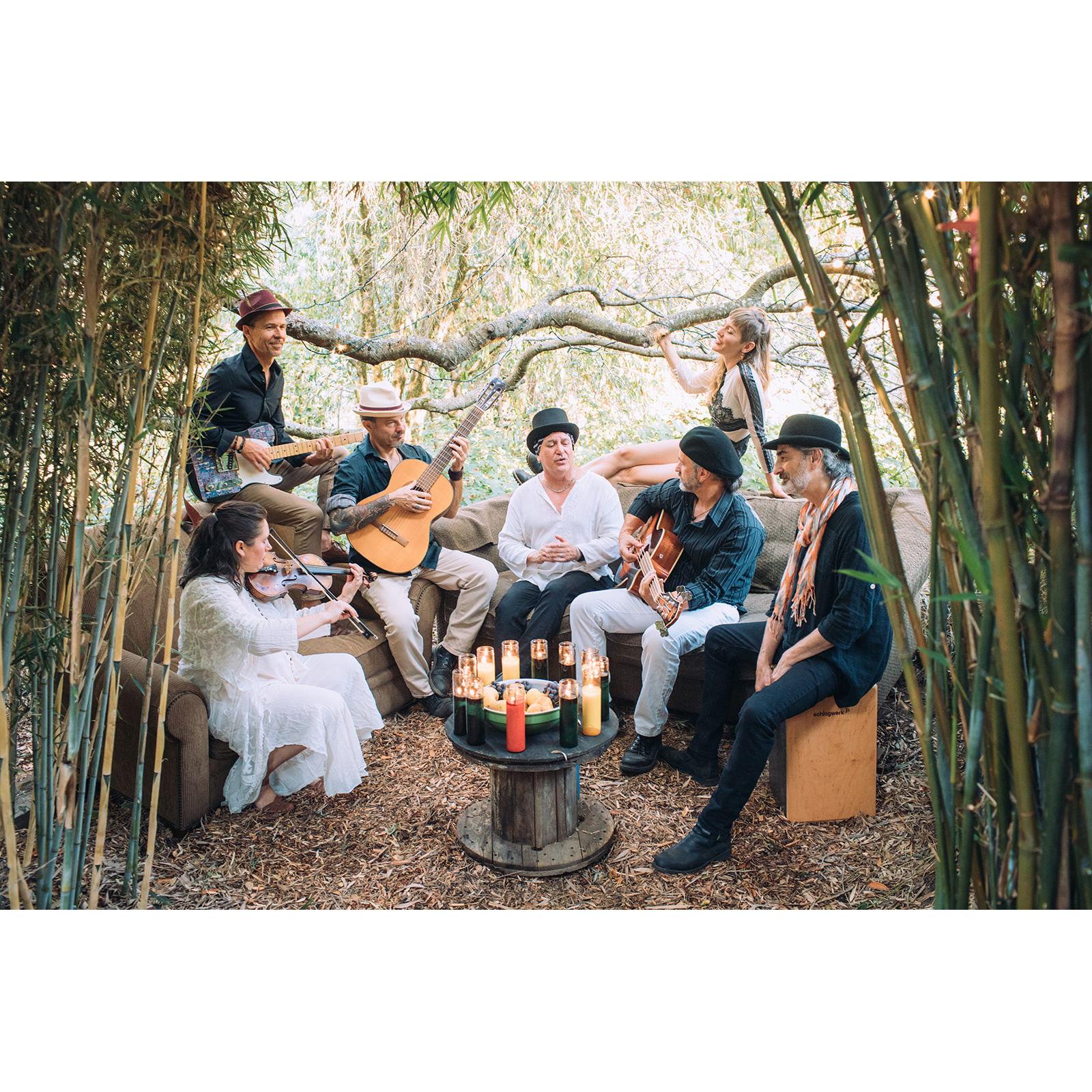 In the "green room" with the band before a performance at Occidental Arts and Ecology Center