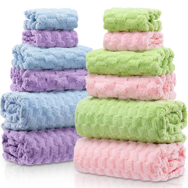 Gilprop 12 Pcs Soft Bath Towels Set for Bathroom Quick Dry, 4 Bath Sheets 4 Hand Towels 4 Washcloth Absorbent Microfiber Fluffy Shower Washcloth for Spa Gym Hotel Travel(Fresh Color)