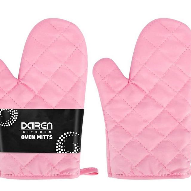 Heat Resistant Thick Cotton Oven Mitts Set, Soft Quilted Lining, Strong Grip Potholders for Hot Pans and Oven, Kitchen Mitt Pair Protect Hands, Cooking Baking BBQ Gloves, 11 Inch, Pink