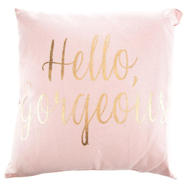 Blush Pink & Gold Hello Gorgeous Pillow