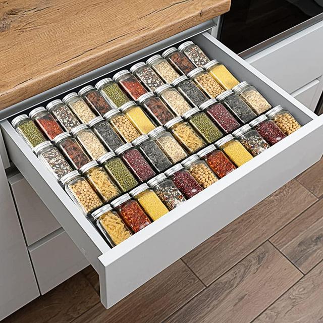 Spice Drawer Organizer, Spice Rack Drawer for Kitchen, 4 Tier Acrylic Drawer Spice Organizer for Jars and Packets, Adjustable Storage Salt, Seasoning etc Pack 8 Clear