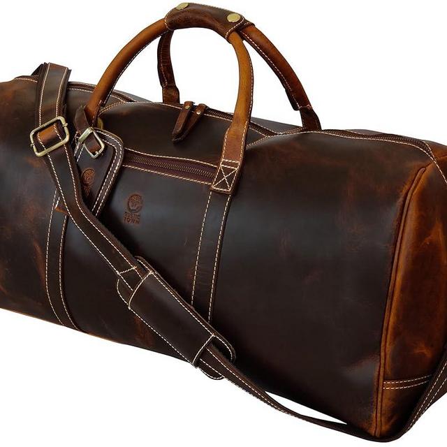 24" Leather Duffle Bag for Men and Women, Full Grain Leather Travel Overnight Weekender Sports Gym Carry On Duffel Bag by Rustic Town (Antique Brown)
