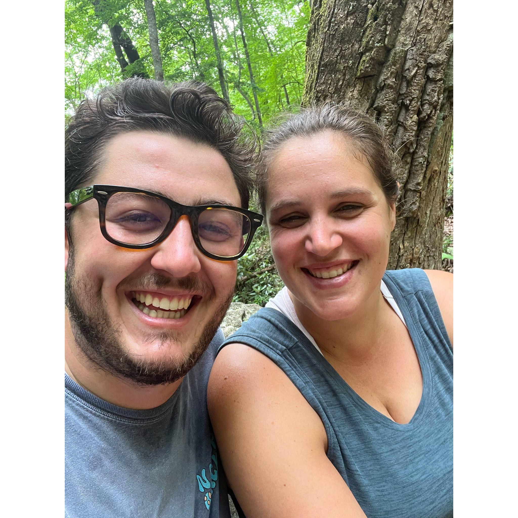 Hiking on one of our many camping adventures at VA state parks