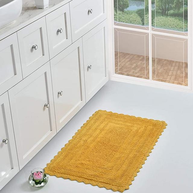 100% Cotton Bathmat Reversible Bathroom Mat/Rug | Super Soft, Extra Absorbent & Durable Plush Rug | Easy Clean Modern Bath Mats Multipurpose Ideal for Bathroom & Living Room, 20X32 Inches, Yellow
