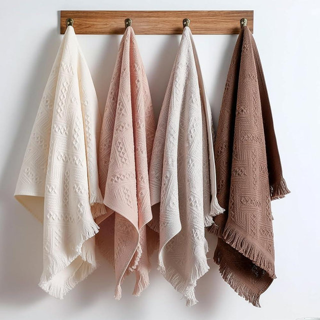 4-Pack Luxury Decorative Cotton Hand Towels for Bathroom Super Absorbent with Jacquard Weave&Fringe – 13x29.1" Boho Hand Towel Set,Soft Face Towel for Boho Bathroom Decor Kitchen Hotel Spa Guest