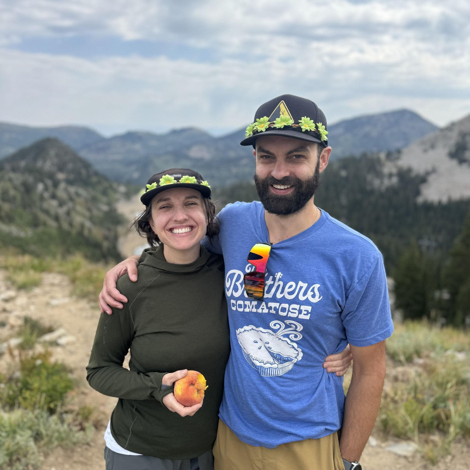 On a hike with friends just up the road from Alta! Home-grown peaches to snack on :)