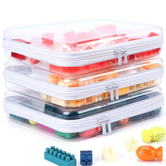 YOPCDJ 3 Pack Clear Hard Shell Zipper Case, Clear Zipper Pouches Waterproof Makeup Organizer & Toy Storage Bag, Plastic Pouch for Travel, Office, Home, Large Size