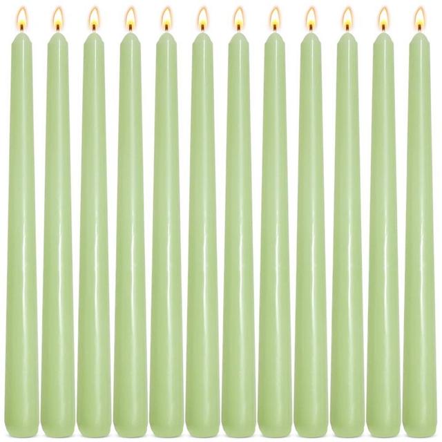 12-Pack Sage Green Taper Candles, 10 Inch Unscented Dripless Candlesticks, Long-Lasting Burn Time of 7-8 Hours, Perfect for Home Décor, Spring and St. Patrick's Day