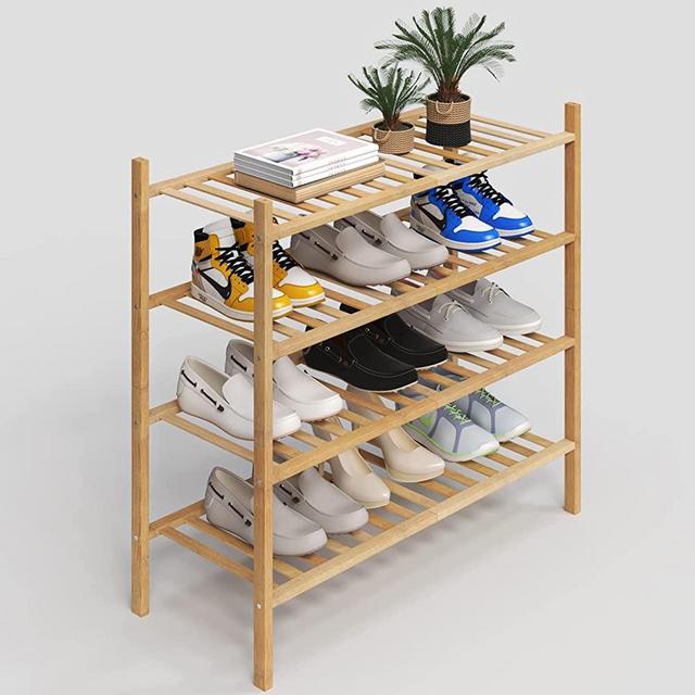 4-Tier Shoe Rack for Closet, Stackable Shoes Rack Organizer Free Standing Shoe Shelf for Entryway And Closet Hallway, Multifunctional Bamboo Rack in Different Combinations (4-Tier)