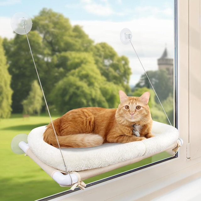 Safety Cat Shelves Space Saving Window Mounted Cat Seat for Large Cats - Cushion Bed Set