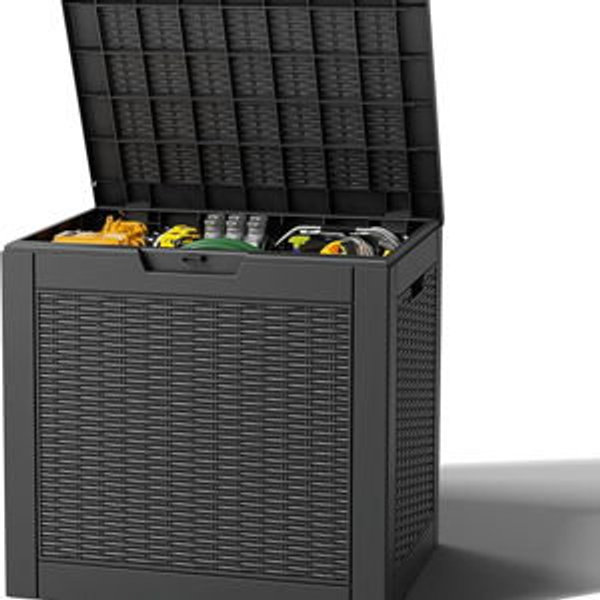 Outdoor Storage Box, Resin Deck Boxes Indoor and outdoor, Waterproof Storage Box Lockable Lid (Black, 35 Gallon)