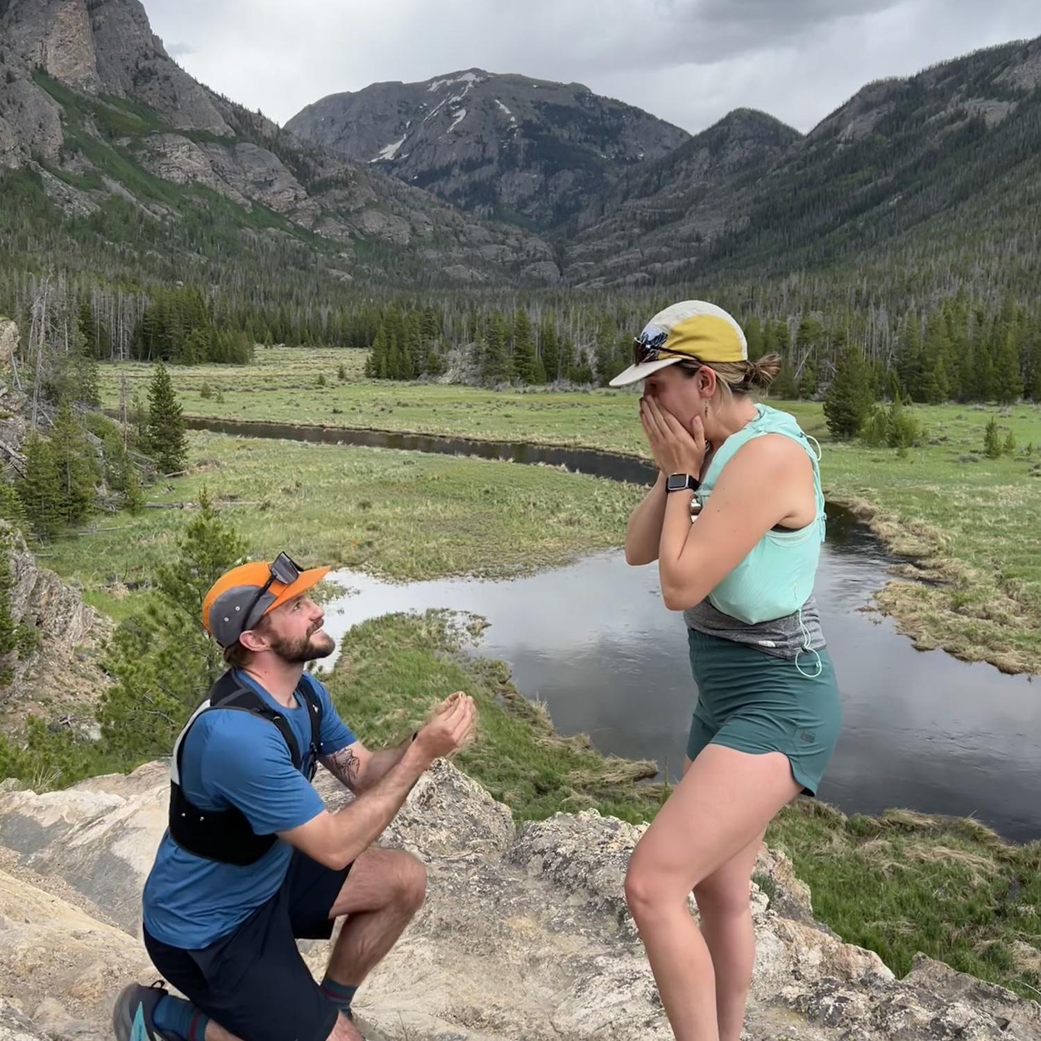 Blake completely surprised Cierra! East Inlet Trail, RMNP - June 22, 2024.