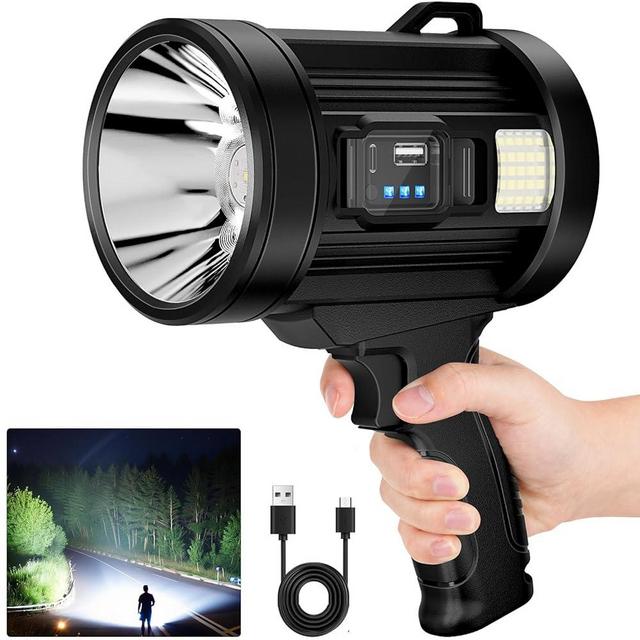 Rechargeable Spotlight Outdoor,1,000,000 Lumens Solar Spotlight Flashlight with Cob Light and Solar Panels, Lightweight Handheld Led Spot Light for Hunting Boating Emergencies