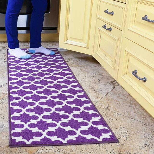 Ottomanson Glamour Collection Non-slip Trellis Design Runner Rug, 20" x 59", Purple