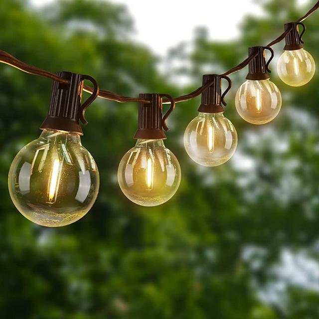 Outdoor String Lights – 50ft Connectable Patio Lights with 52 G40 LED Plastic Bulbs ( 2 Spare ) Outside Vintage Hanging Lights for Backyard Bistro Balcony Porch Party Wedding, E12, 2200K, Black