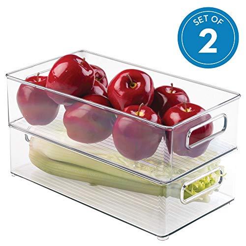 iDesign Plastic Refrigerator and Freezer Storage Bin with Lid, BPA-Free Organizer for Kitchen, Garage, Basement, 14.5" x 8" x 4", Set of 2, Clear