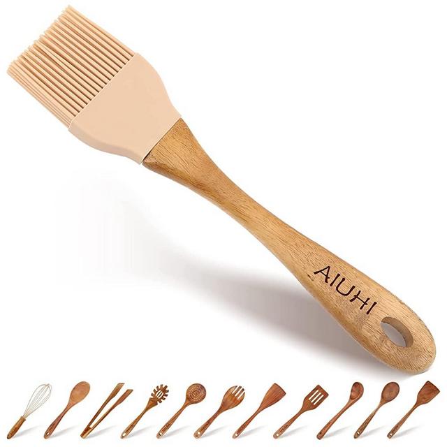 Oil and Butter Brush,Silicone Basting Brush with Wooden Hand,Pastry Brush for Cooking Brown