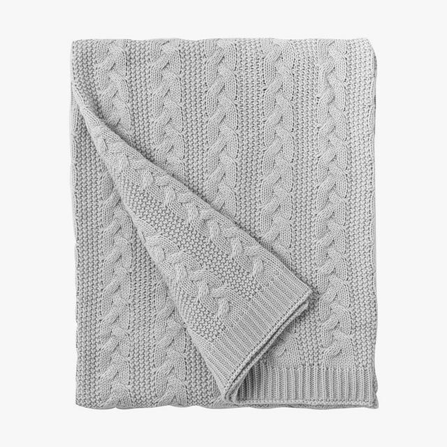 Evette Cable Knit Throw, 50" X 60", Light Gray