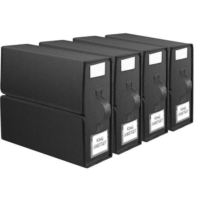 BIKTIC SheetCube Bed Sheet Organizers and Storage,4 Pack Sheet Folder Organizer (Queen or King Size), Linen Closet Organizer for Bedding Sheets,Duvet Covers and Pillow cases,Black…