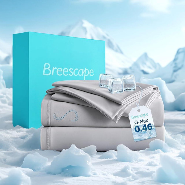 Breescape Cooling Sheet Set King Size - BlendTek™ Dry & Cool Technology for Hot Sleepers and Night Sweats, Q-Max>0.46 Tech, Deep Pocket Up to 18", 360° Elastic Band, Misty Gray