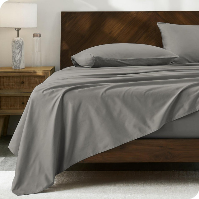 300 Thread Count Organic Cotton Percale Light Grey 4 Piece King Bed Sheet Set by Bare Home