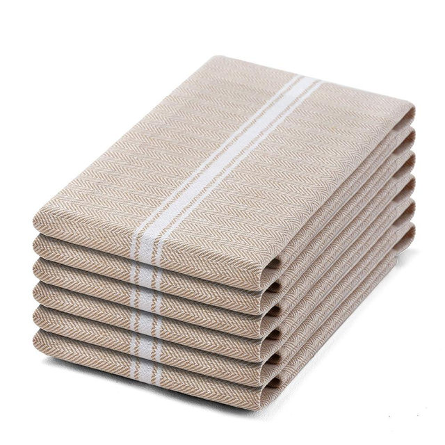 LANEPORTIA Kitchen Dish Towels, 6-Pack, Premium 100% Cotton for Drying Dishes, 14”x 25” Ultra Soft, Super Absorbent & Quick Drying Hand & Tea Towels for Kitchen, Beige