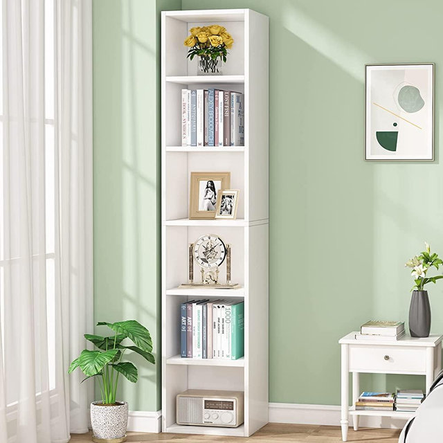 Tribesigns 70.9 Inch Tall Narrow Bookcase, Modern White Corner Bookcase with Storage, 6 Tier Cube Display Shelves for Home Office