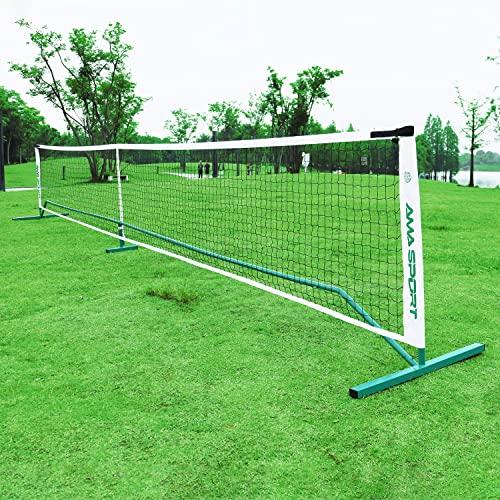 AMA SPORT Portable Pickleball Net System Regulation Size Net 22FT for Indoor and Outdoor-Designed for All Weather Conditions-Powder Coated Steel Post-600D Driveway Bag