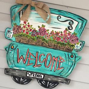 spring door hanger + summer door hanger // turquoise + coral + pink // door decor // front door hanger