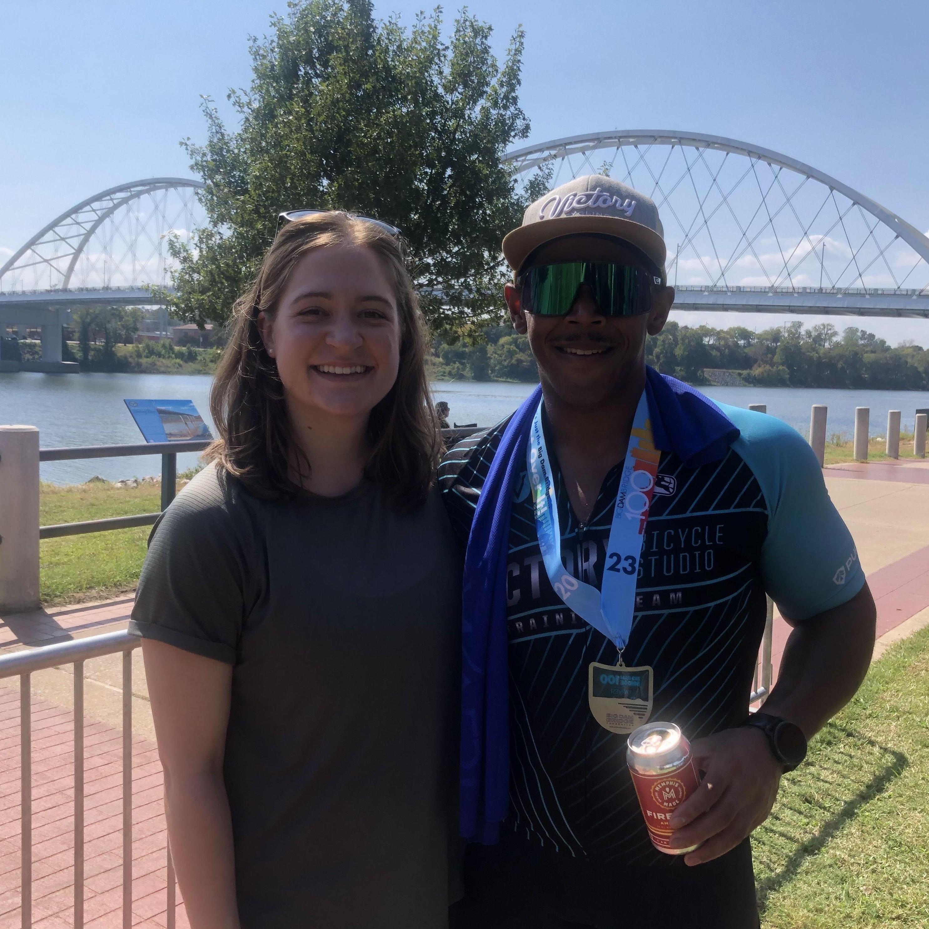 Sidney supporting Stephen in Little Rock at the Big Dam Bridge 100 mile bike race.