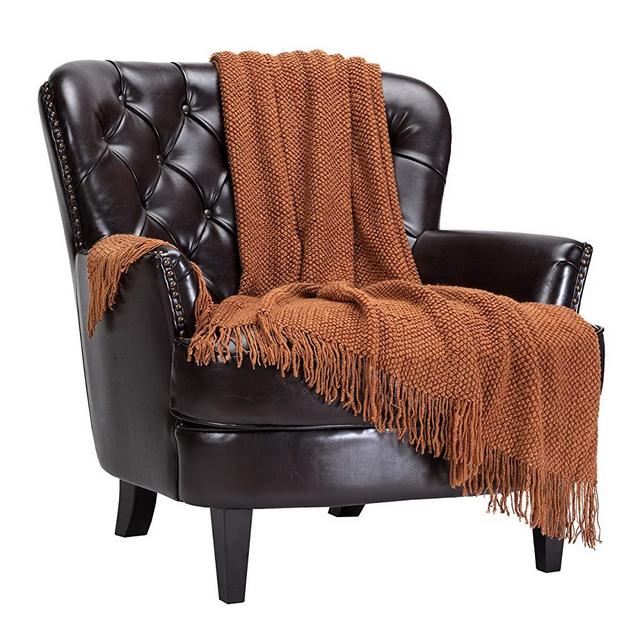 Chanasya Round Pearl Textured Super Soft Acrylic Throw Blanket with Tassels - Warm Cozy Lightweight Fluffy Blanket for Bed Sofa Chair Couch Cover Living Bed Room (50x65 Inches) Cashew Brown Blanket