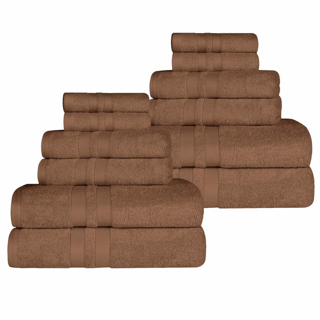 Ultra-Soft Cotton Solid Absorbent 12 Piece Assorted Towel Set, Chocolate - Blue Nile Mills