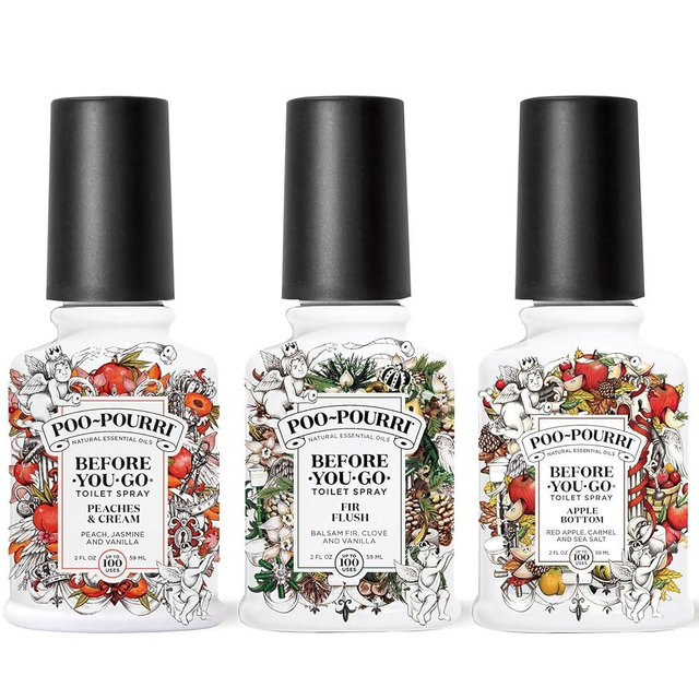 Poo-Pourri Before-You-Go Toilet Spray, Spring 2 Oz Variety Pack– Apple Bottom, Peaches & Cream, and Fir Flush