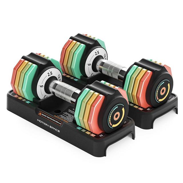 Motion Space Adjustable Dumbbells Set 12.5LB/22.5LB Pair, 1-Sec Fast Adjustable 5 Weights by Turning Handle, Premium Comfort Non-slip Metal Dumbbells with Tray, Compact Size for Full Body Home Workout