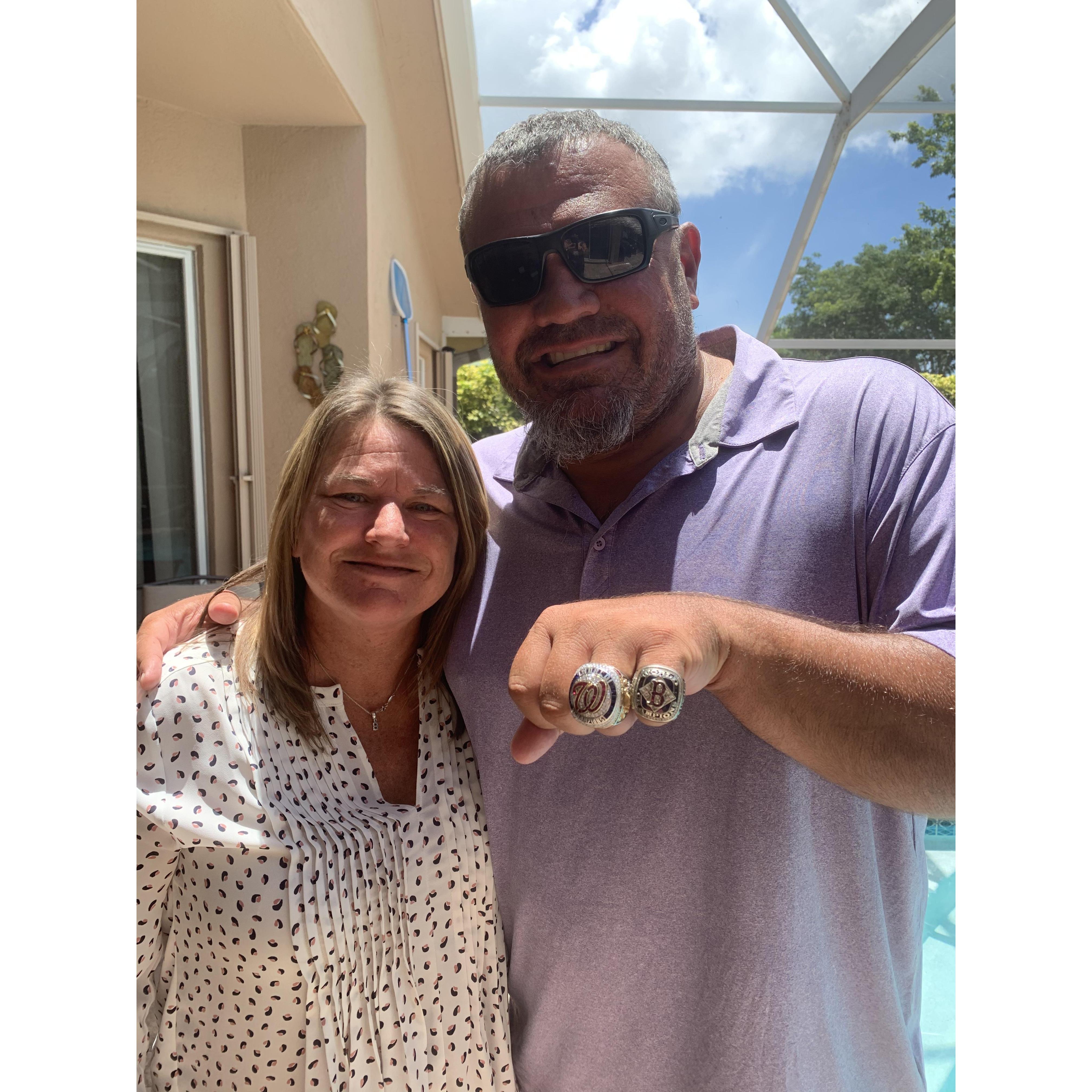 Brian showing off his two World Series rings the day he received his Washington Nationals ring.  Red Sox and Nats.  #blingbling