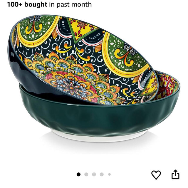 vancasso Large Serving Bowls, 78 Oz Extra Large Salad Bowls Set of 2, Bohemian Decorative Bowls for Salad, Fruit, Pasta and Dinner, Serving Dishes Set for Party, Dishwasher & Microwave Safe－Green