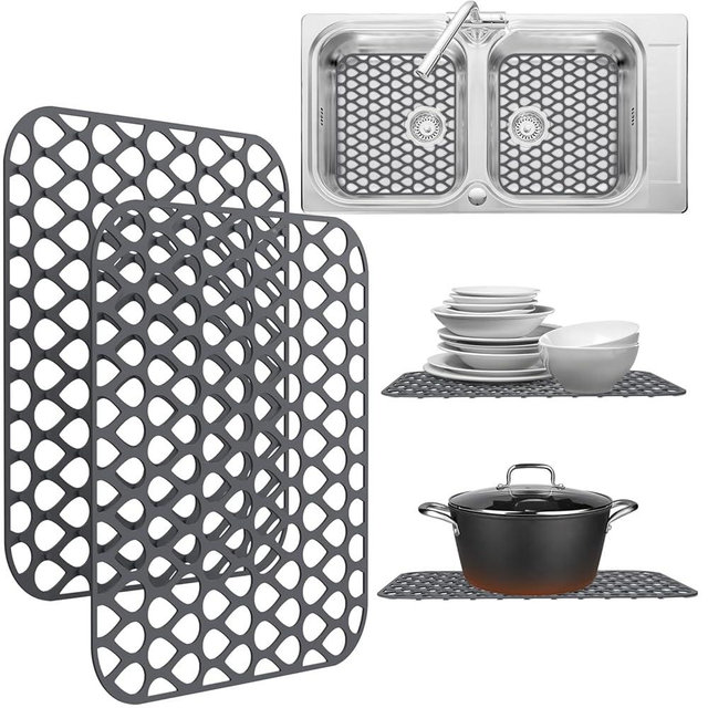 2 Pack Sink Protectors for Kitchen Sink, 13.4"x11.4" Non-Slip Silicone Sink Mats Protect Your Stainless Steel Bottom of Kitchen Sink or Drying Rack, Eco-Friendly & Stain-Free Kitchen Sink Mat - Gray