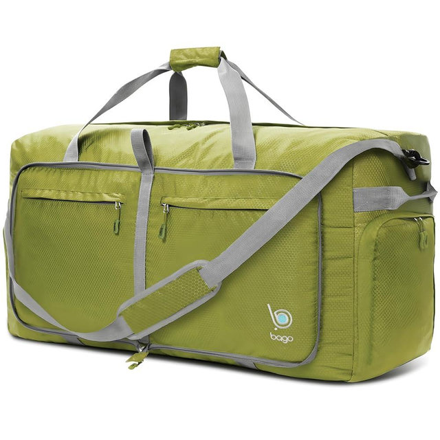 Bago Large Foldable Duffel Bags for Traveling Women & Men - 100L Packable Duffle Bag for Travel with Shoe Compartment - Water Repellant, Heavy Duty, Lightweight Folding & Collapsible (Green)
