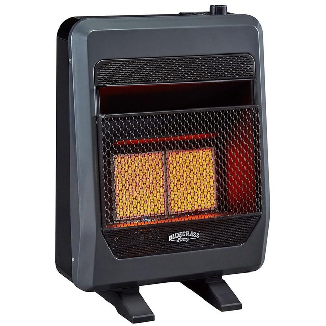 Bluegrass Living B20TNIR-BB Ventless Natural Gas Infrared Space Heater with Thermostat Control for Home & Office, 20000 BTU, Heats Up to 950 Sq. Ft., Includes Wall Mount, Base Feet, and Blower, Black