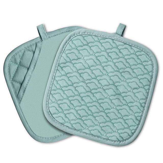 Tuff4ever Pot Holders for Kitchen with Pockets and Non-Slip Silicone Grip, Heat Resistant Hot Pads Set of 2-Green