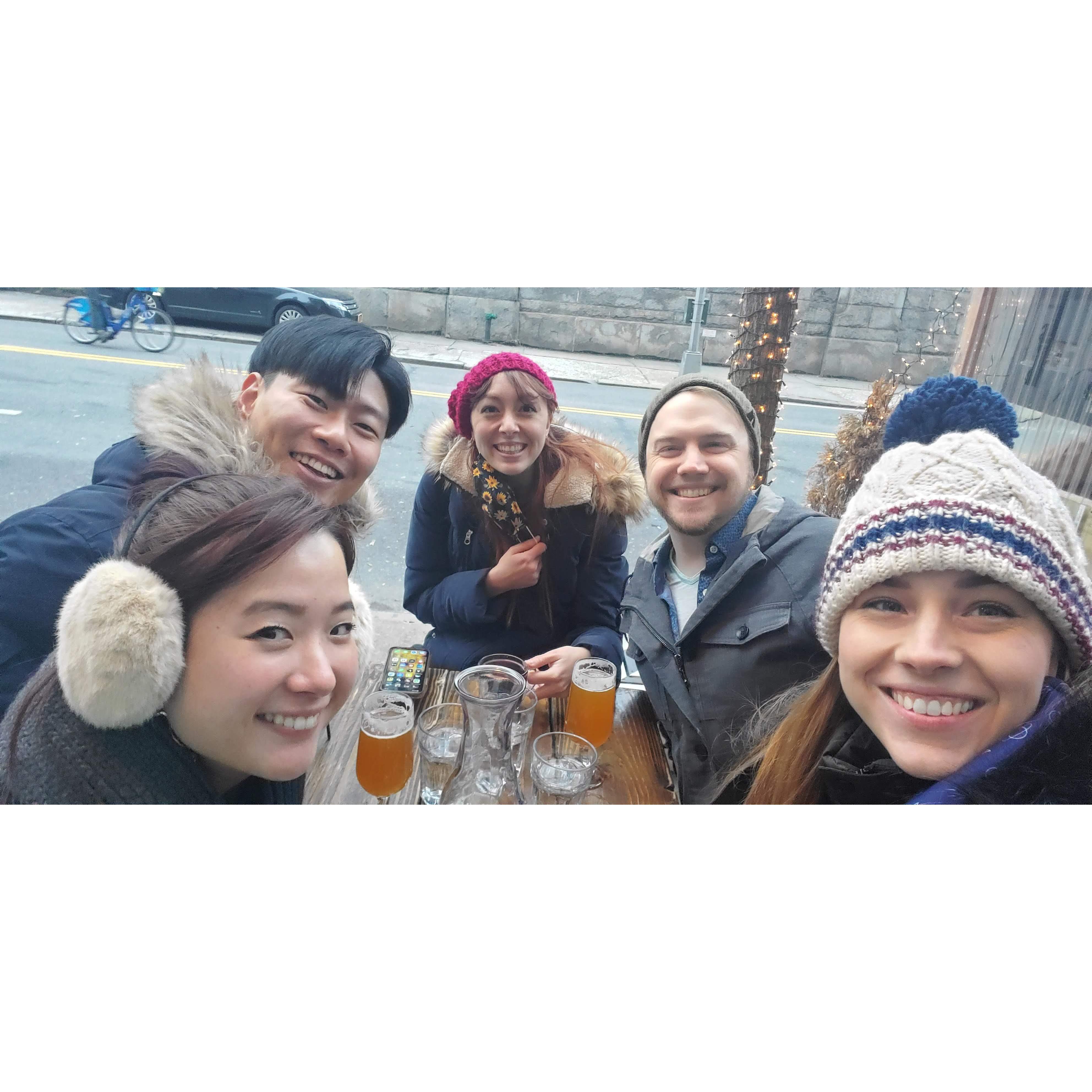 Braving the frigid January weather to celebrate Travis's birthday with Megu, Joomin, and Noe.