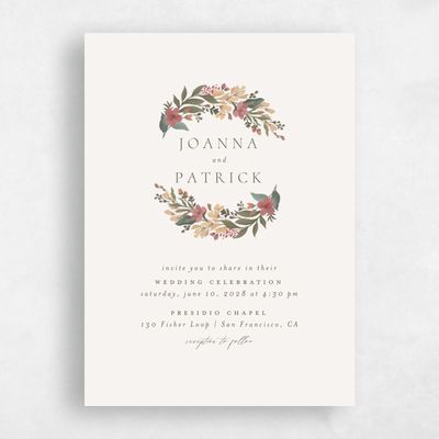Beige Floral Wedding Invitation - Souci Wreath