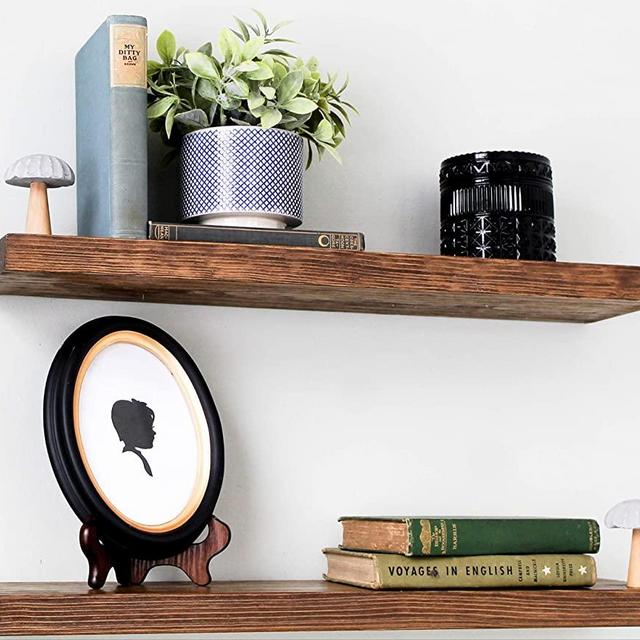 Willow & Grace Rustic Farmhouse Shelves - Natural 24 inch Floating Shelves, Easily Mounted | Perfect Rustic Floating Shelves for Bathroom, Kitchen and Bedroom | Light Walnut (24" Set of 2)
